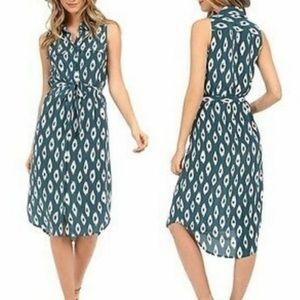 Equipment Tegan Ikat Print Silk Teal Sleeveless Shirtdress Size XS